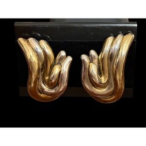 Bat Ami Israel 925 Sterling Gold Vermeil Modernist Sculptural Clip Earrings